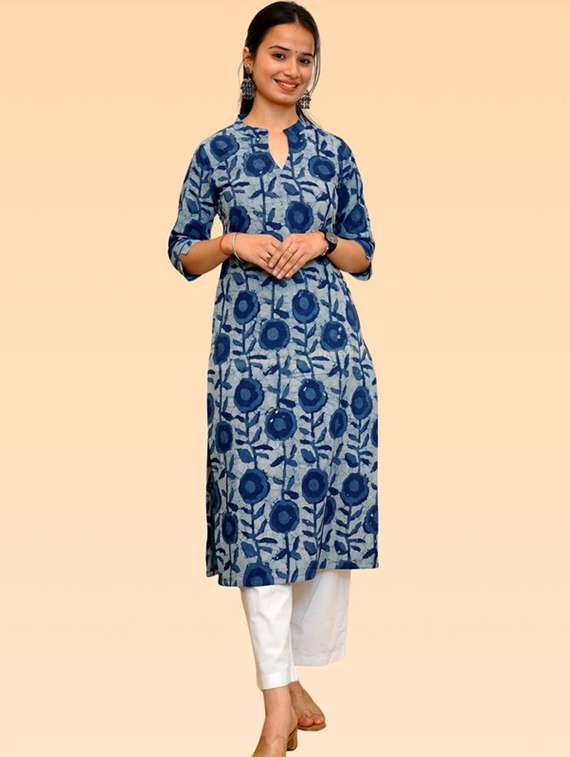 women blue rayon a-line kurta