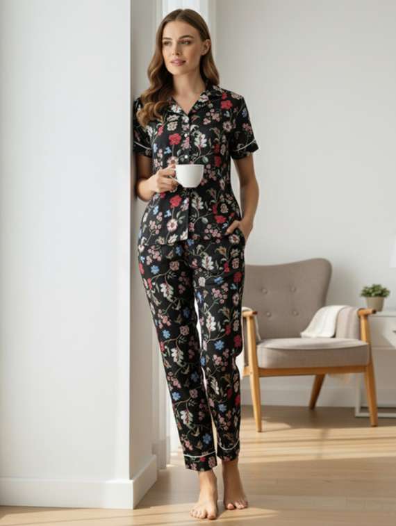 women printed nightwear pyjama set