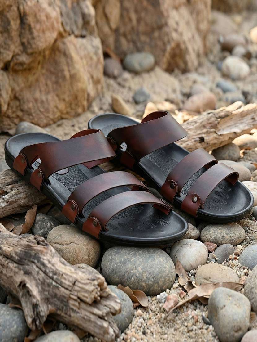 men brown slip on sandal