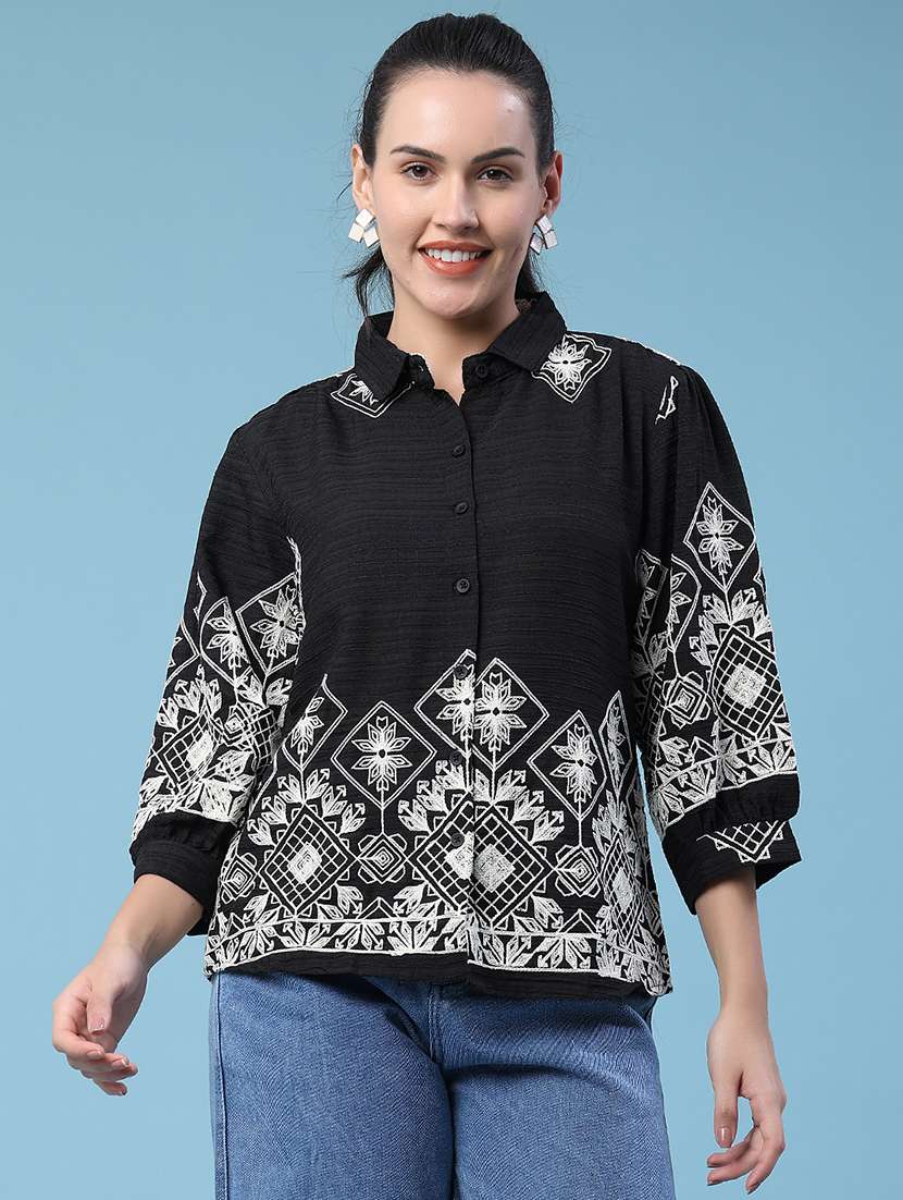 women embroidered collared regular shirt - 22449267 -  Standard Image - 3