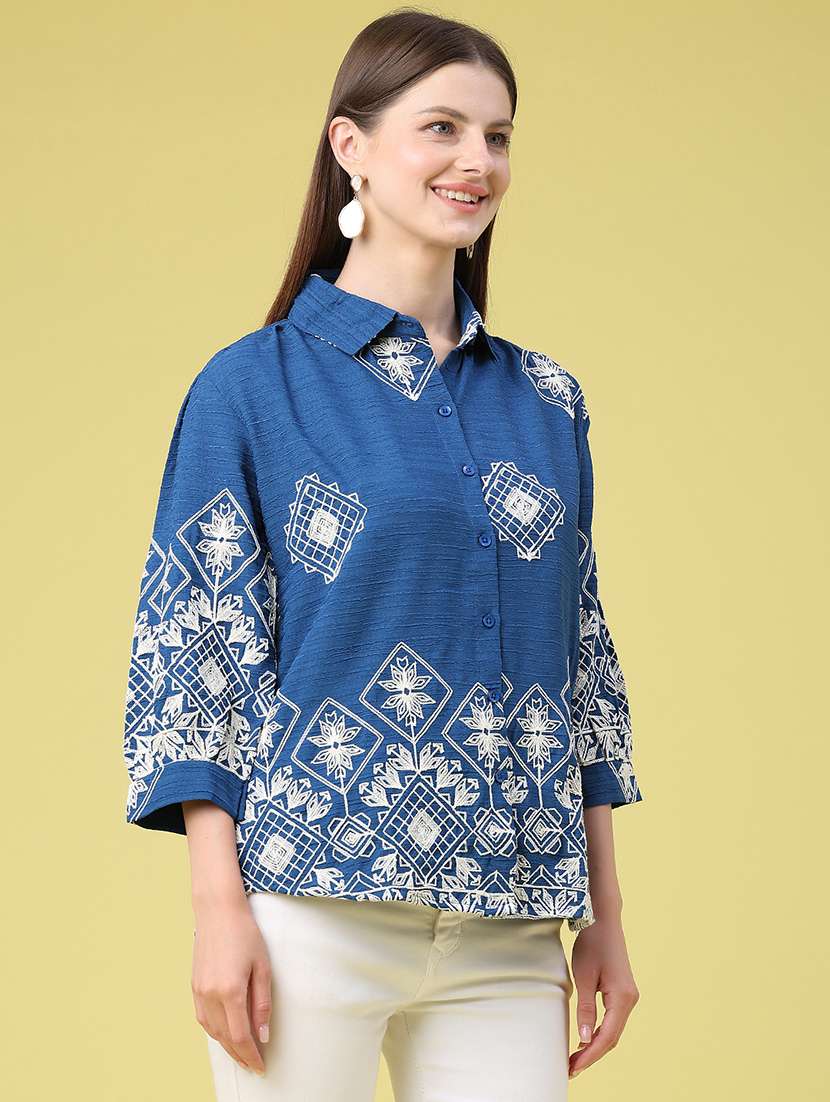 women embroidered collared regular shirt - 22449269 -  Standard Image - 3