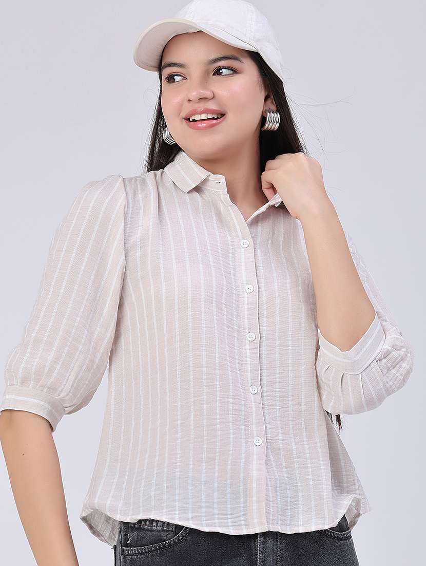 women printed collared regular shirt