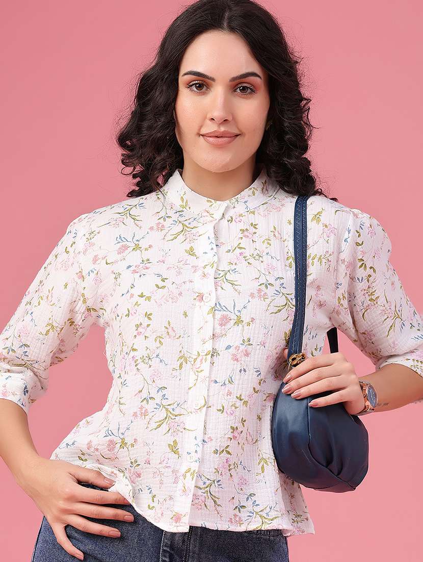 women printed three quarter sleeves regular shirt