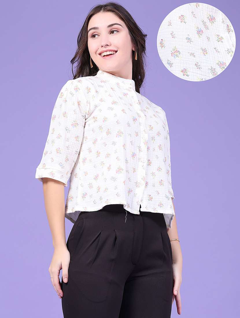 Women Printed Three Quarter Sleeves Shirt Style Top - 22449275 -  Standard Image - 3
