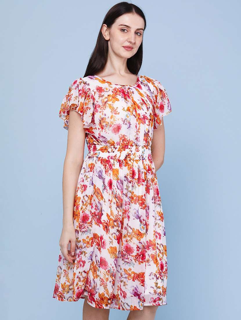 women printed short sleeves fit and flare dress - 22449385 -  Standard Image - 3
