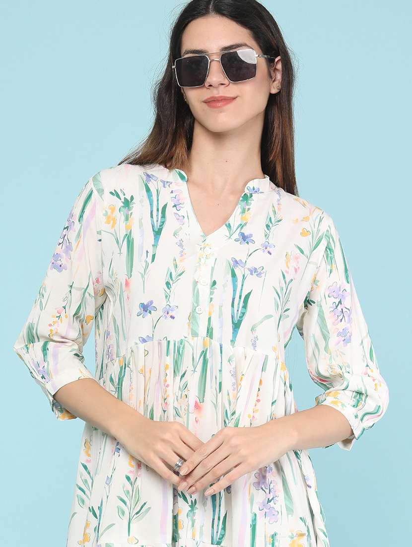 women printed three quarter sleeves tiered dress - 22449387 -  Standard Image - 5