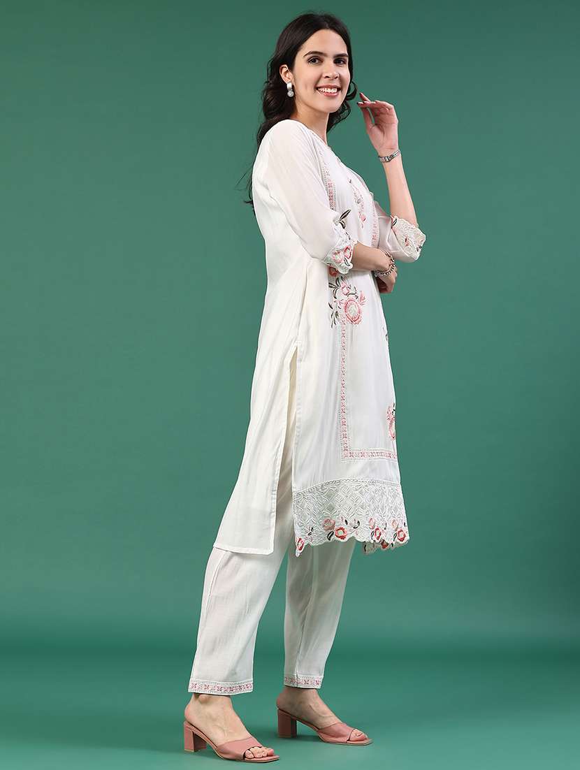 white cotton kurta pant  set - 22449454 -  Standard Image - 3