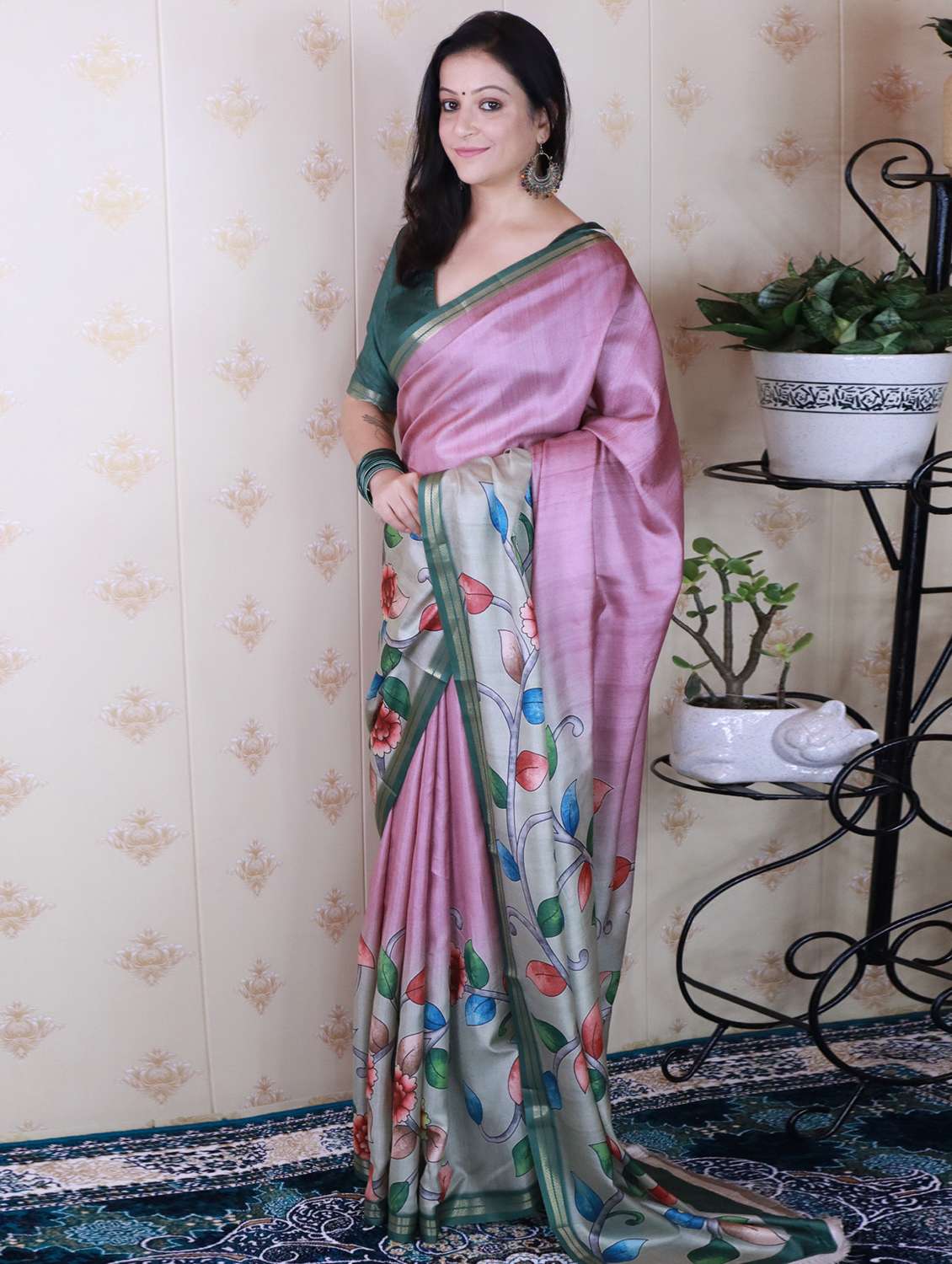 women kalamkari printed saree with blouse - 22449711 -  Standard Image - 3