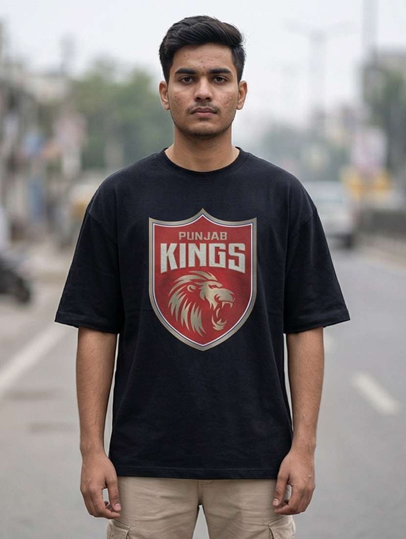 men punjab kings printed short sleeve oversized t-shirt
