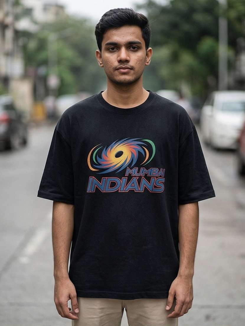 men mumbai indians printed short sleeve oversized t-shirt