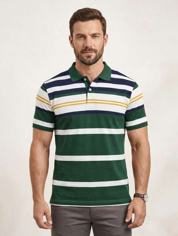 men striped short sleeve regular fit polo t-shirt