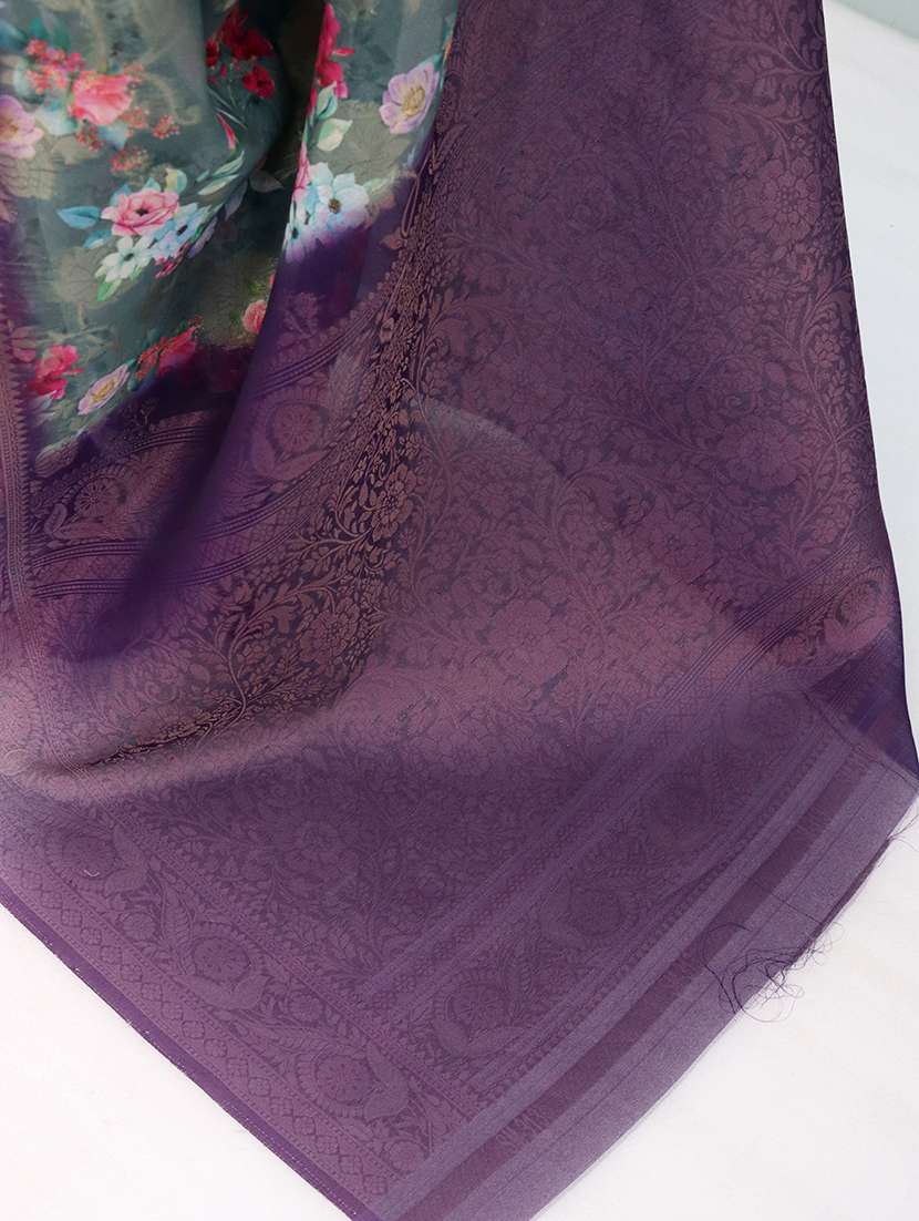women floral printed bordered saree with blouse - 22449839 -  Standard Image - 3