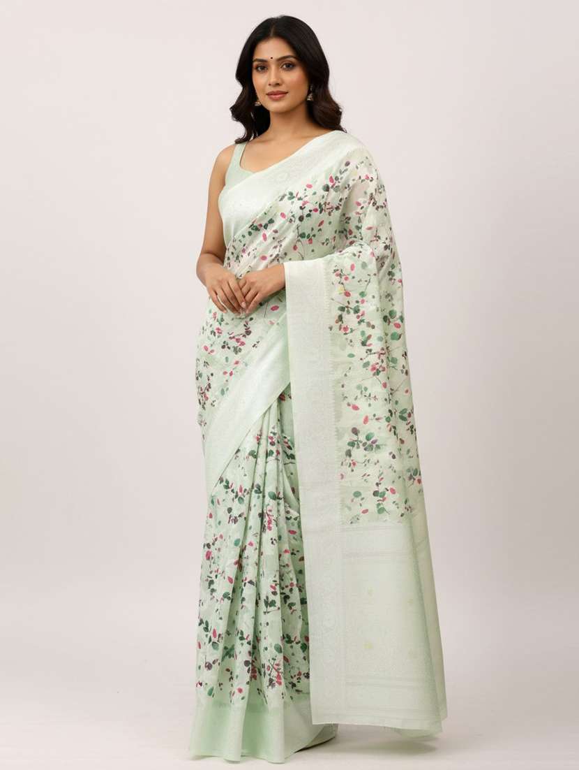 women printed bordered saree with blouse