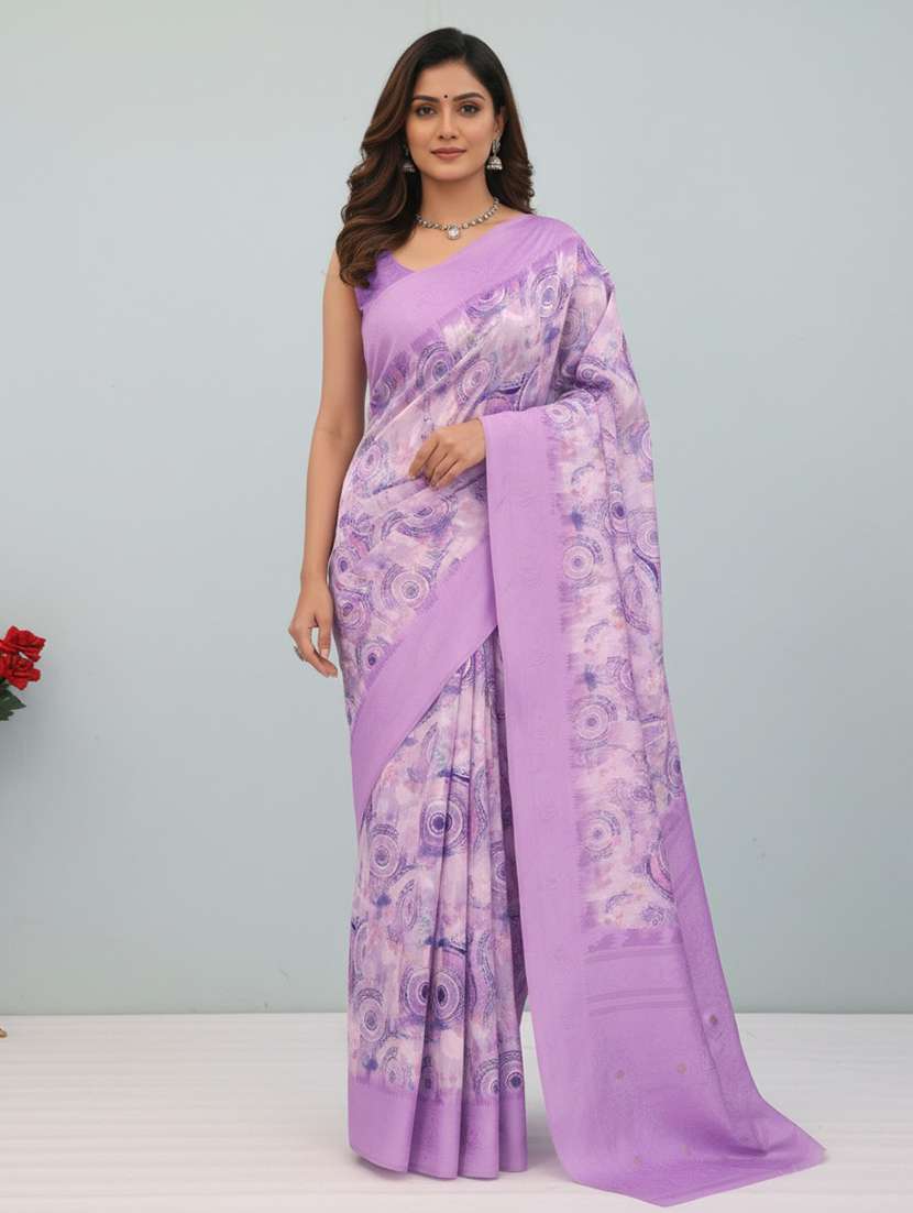 women printed bordered saree with blouse