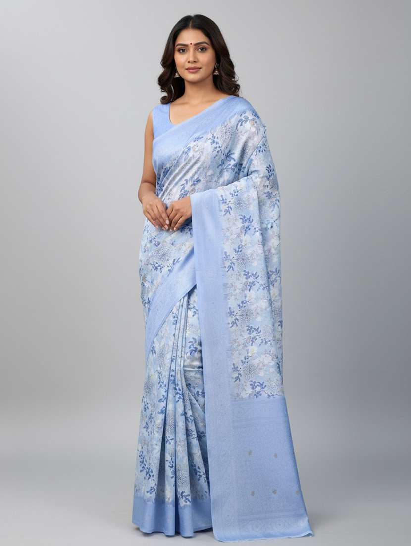 women printed bordered saree with blouse