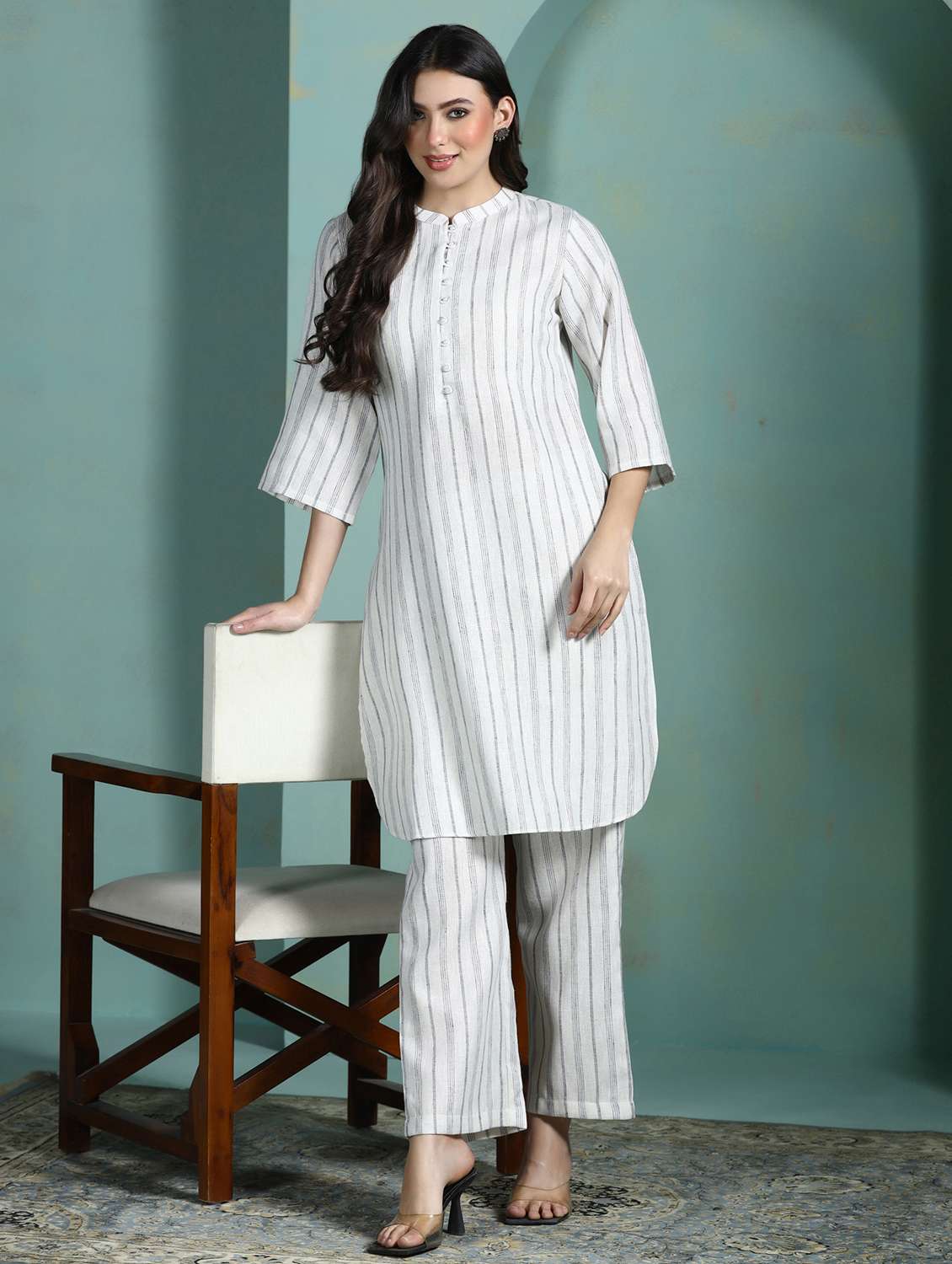 women off white kurta pant set