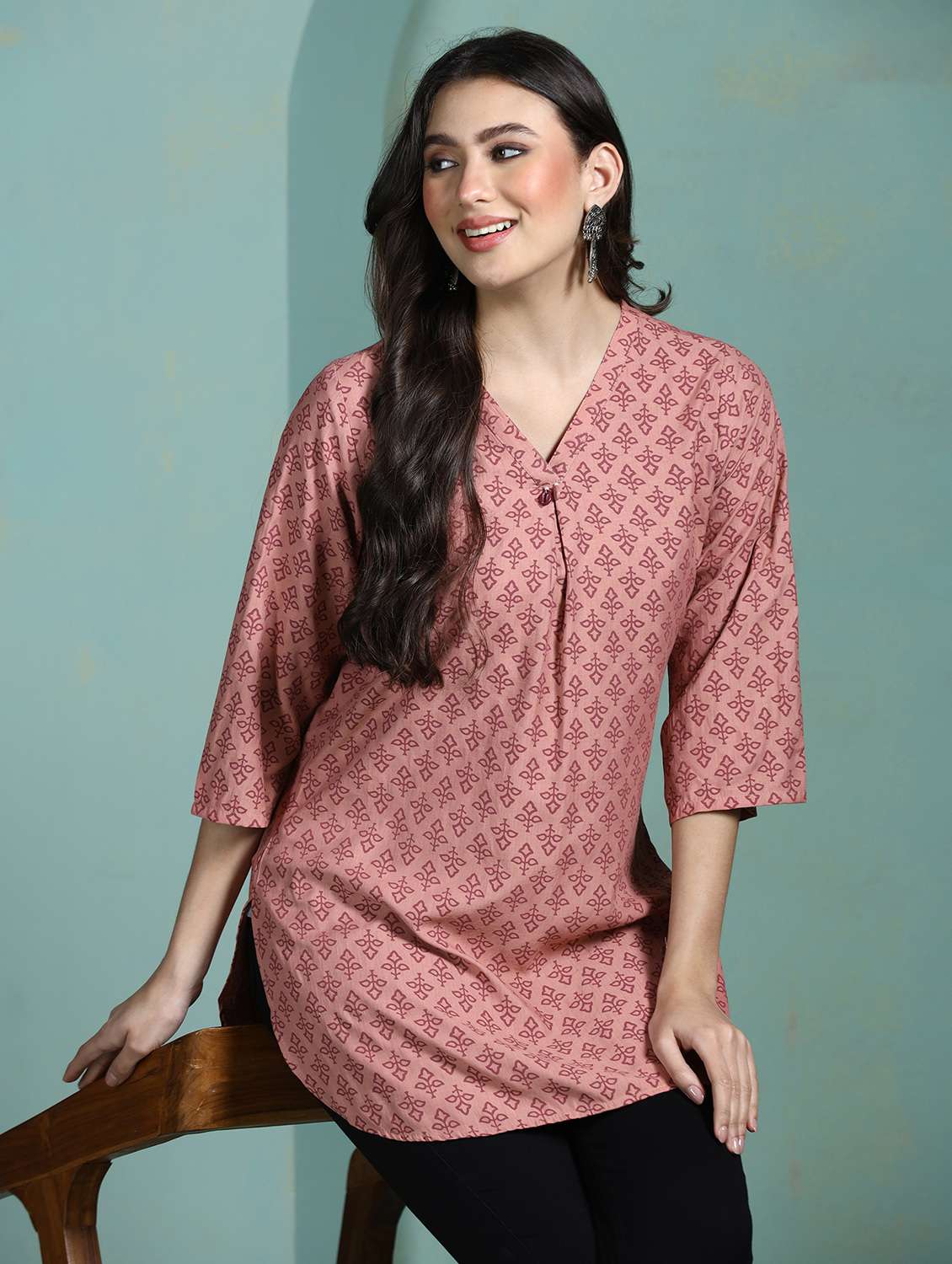 women pink viscose regular tunic - 22449889 -  Standard Image - 3