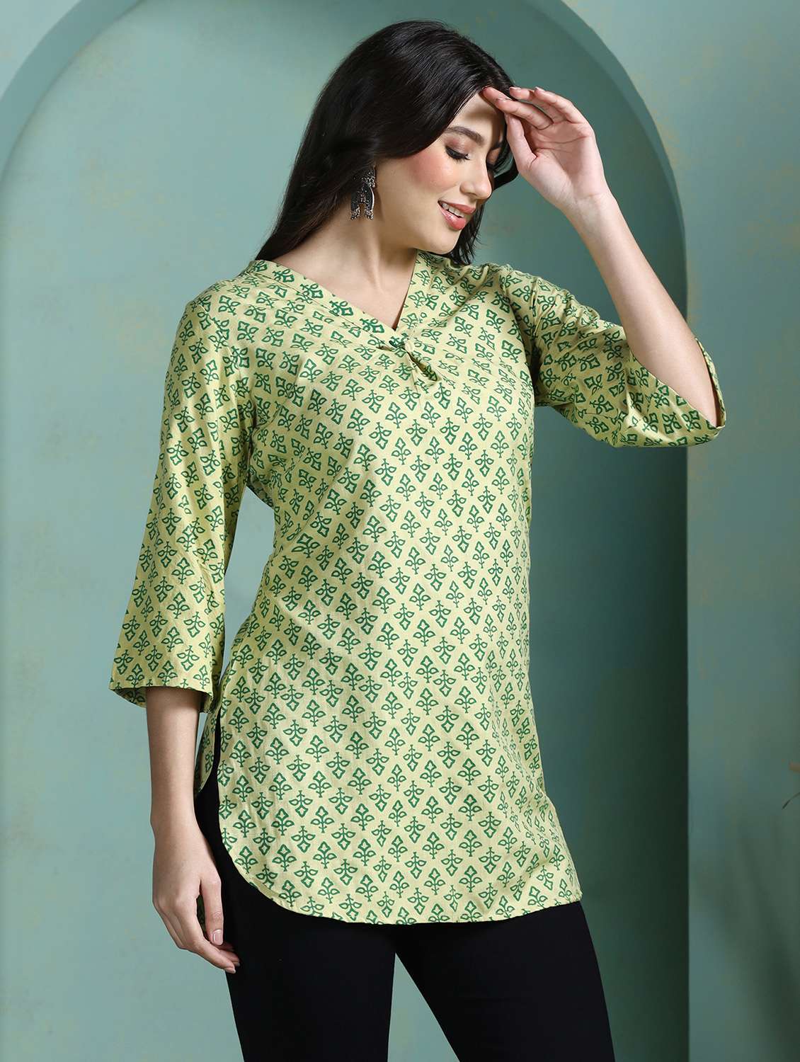 women green viscose regular tunic - 22449890 -  Standard Image - 3