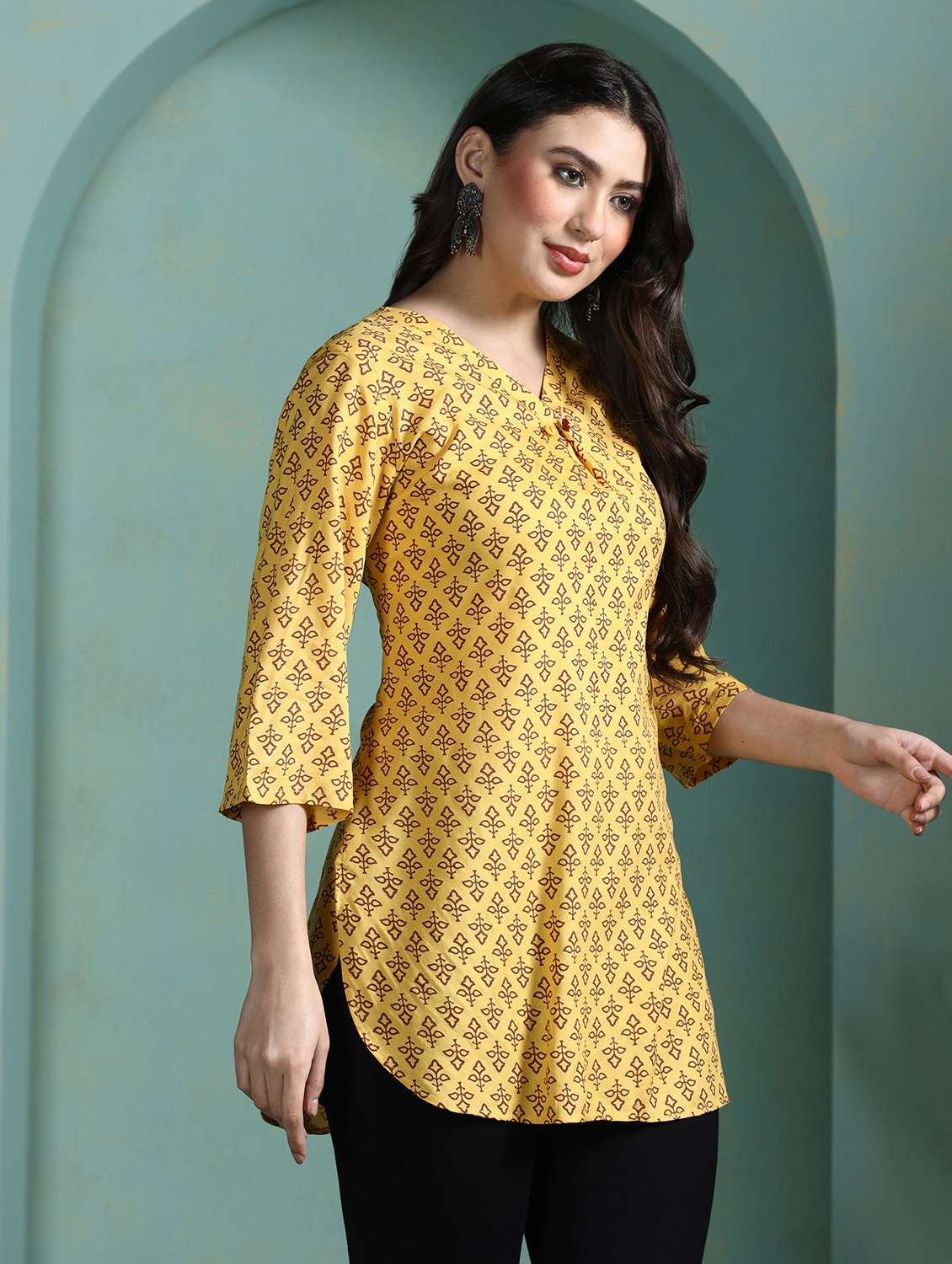 women yellow rayon regular tunic - 22449891 -  Standard Image - 3