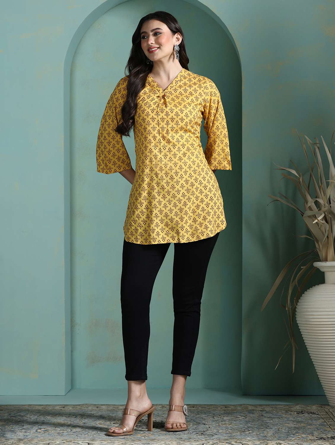 women yellow rayon regular tunic - 22449891 -  Standard Image - 5