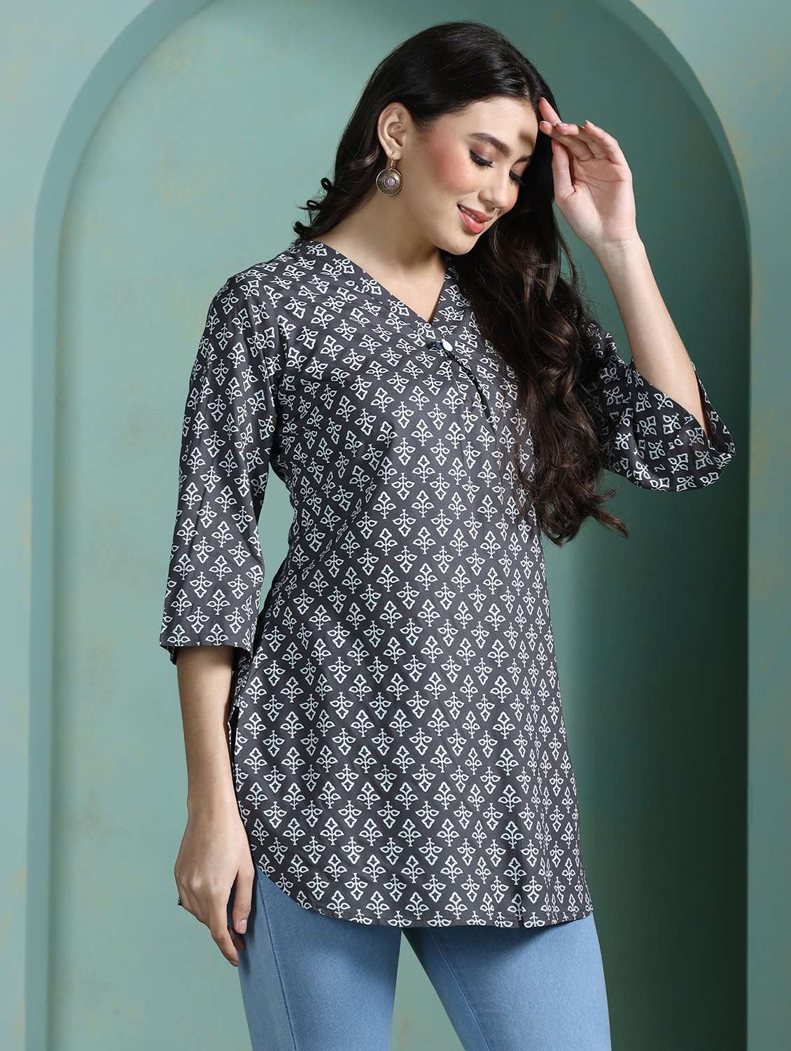 women grey rayon regular tunic - 22449893 -  Standard Image - 3