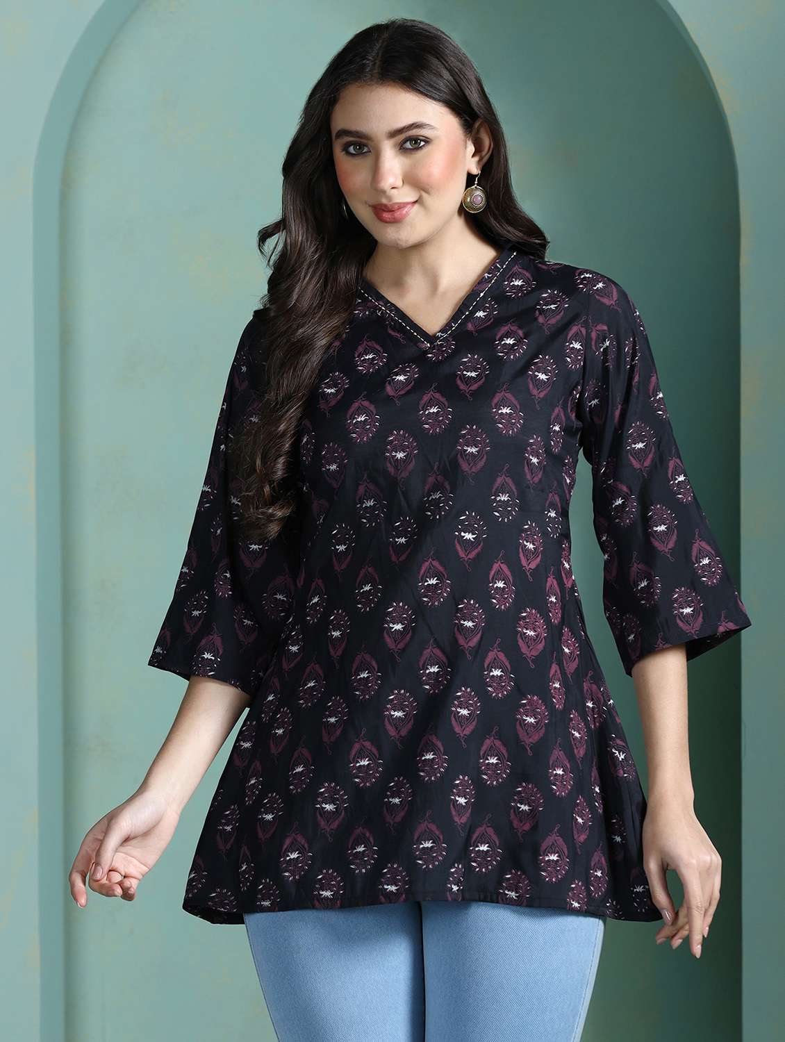 women black chanderi silk a-line tunic
