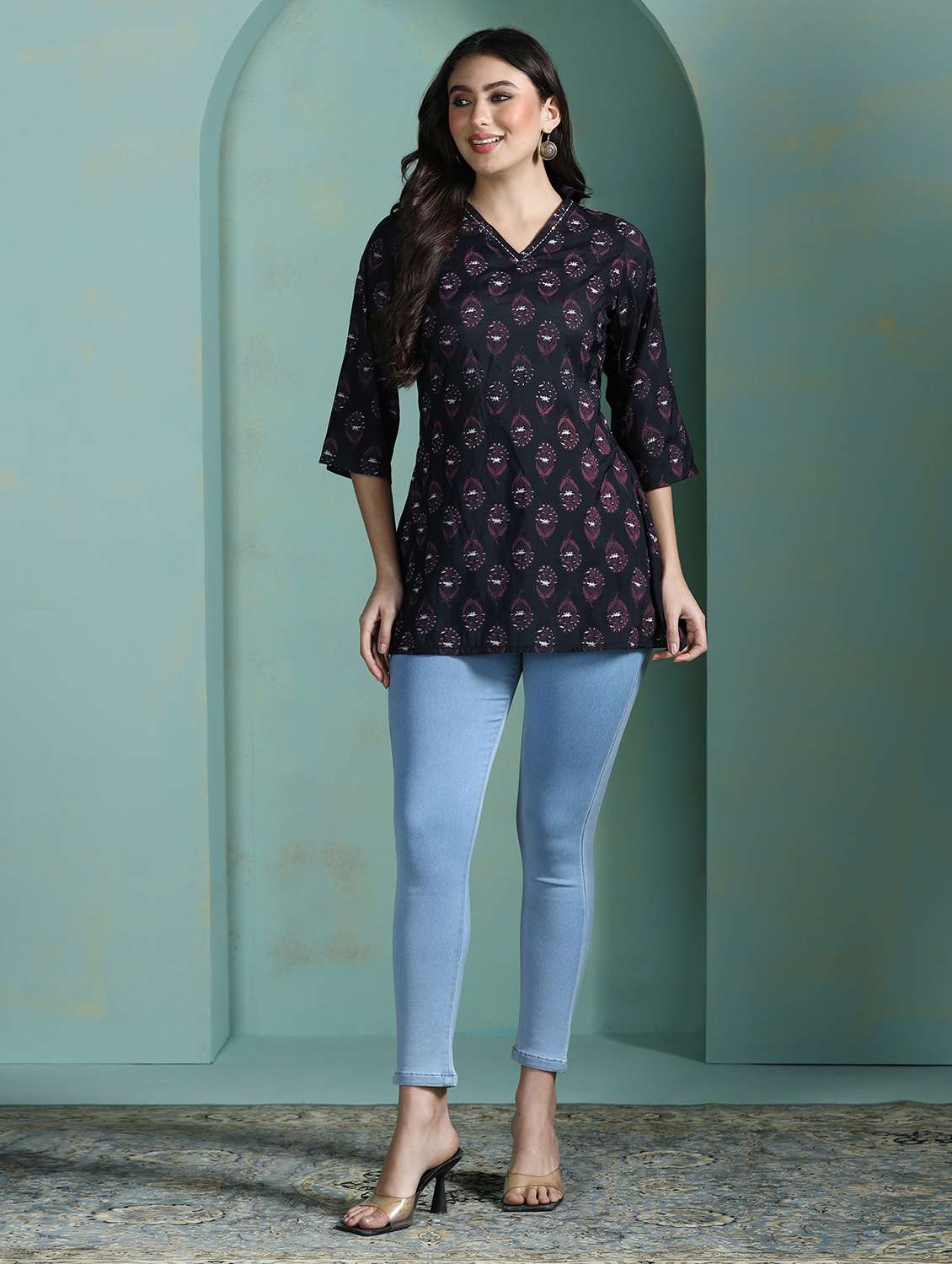 women black chanderi silk a-line tunic - 22449895 -  Standard Image - 5