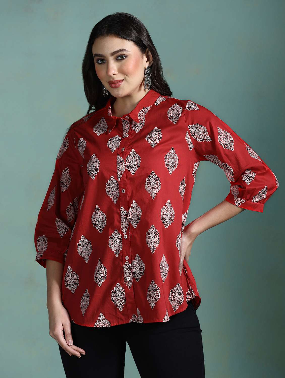 women fuchsia cotton a-line tunic