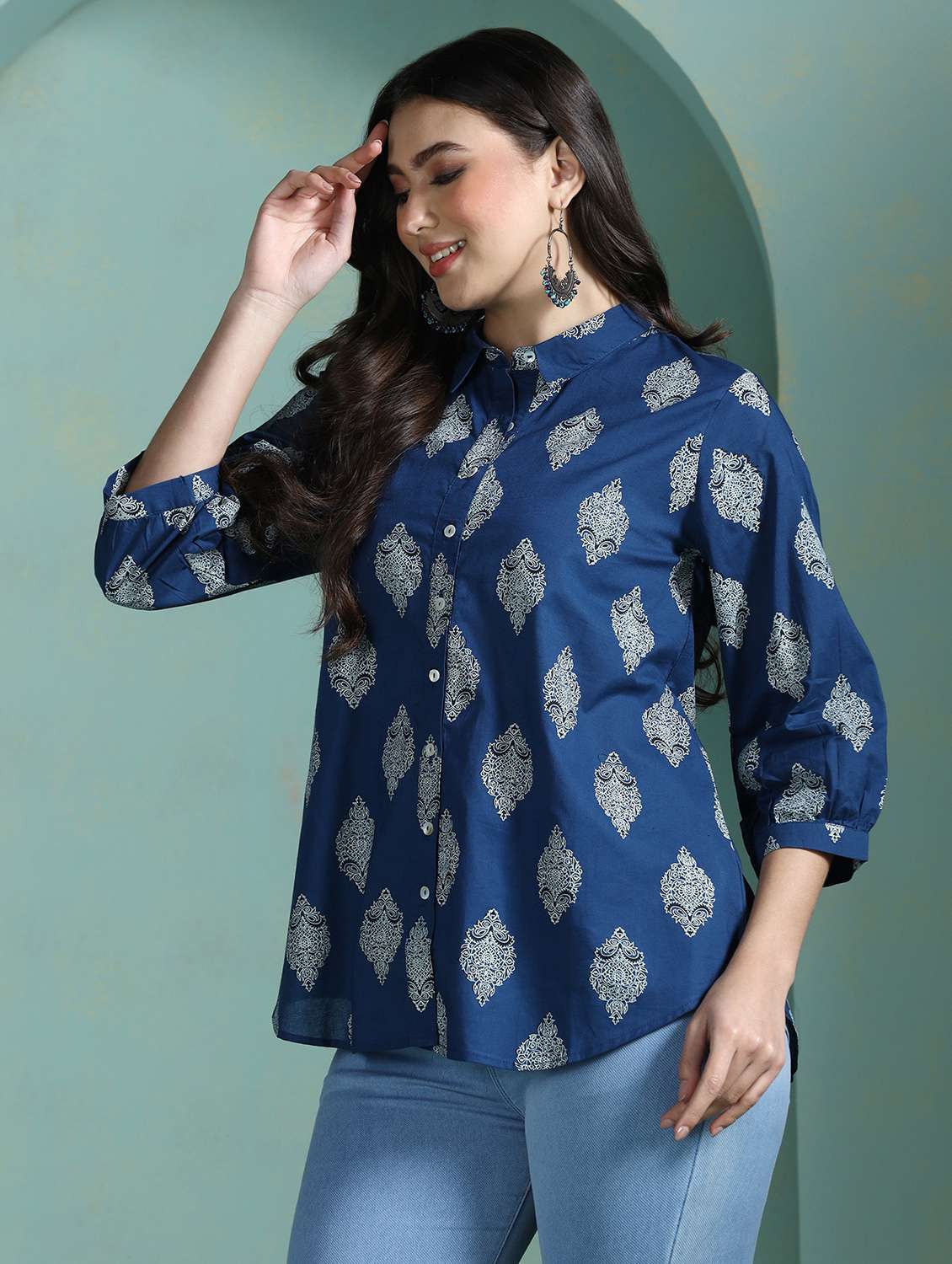 women blue cotton a-line tunic - 22449899 -  Standard Image - 3