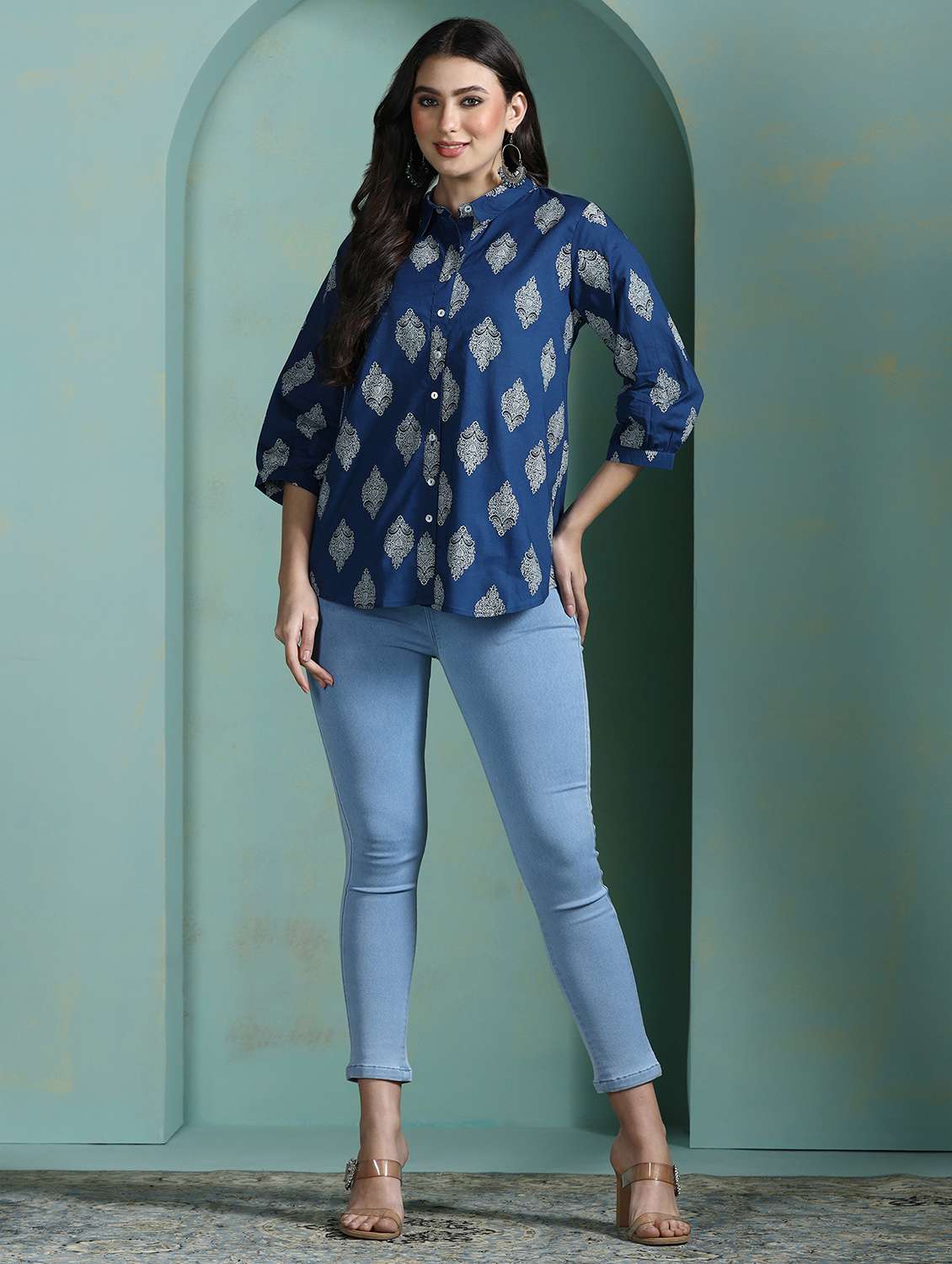 women blue cotton a-line tunic - 22449899 -  Standard Image - 5