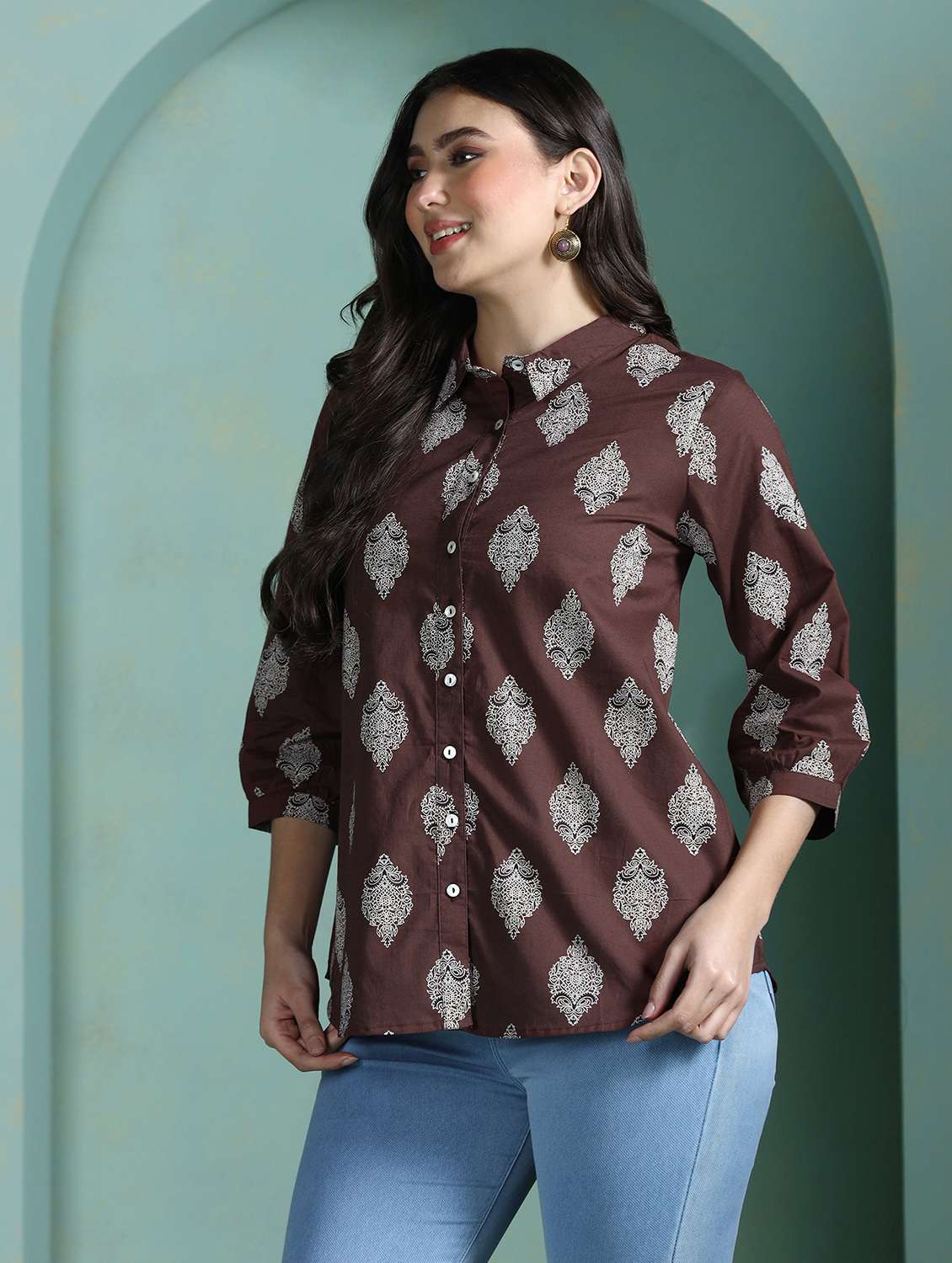 women brown cotton a-line tunic - 22449900 -  Standard Image - 3