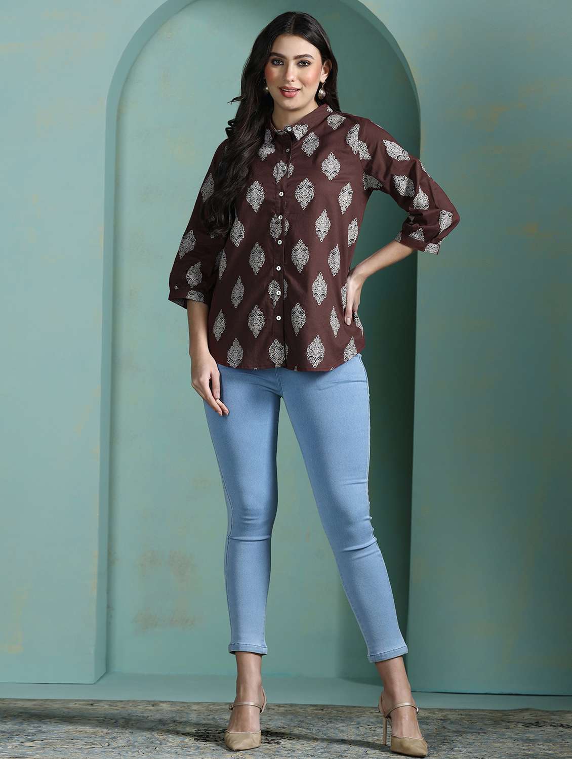 women brown cotton a-line tunic - 22449900 -  Standard Image - 5