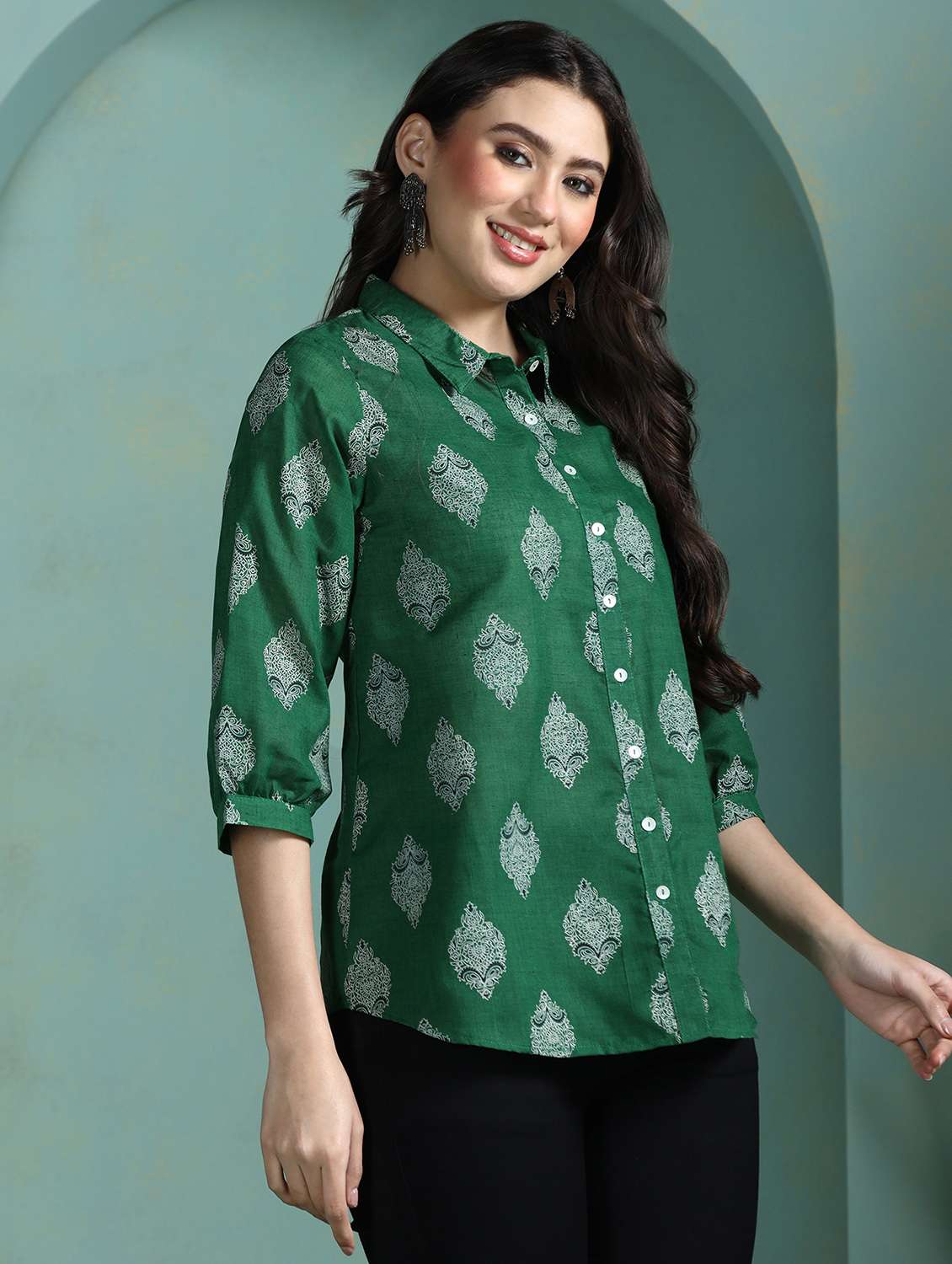  women green cotton a-line tunic - 22449901 -  Standard Image - 3