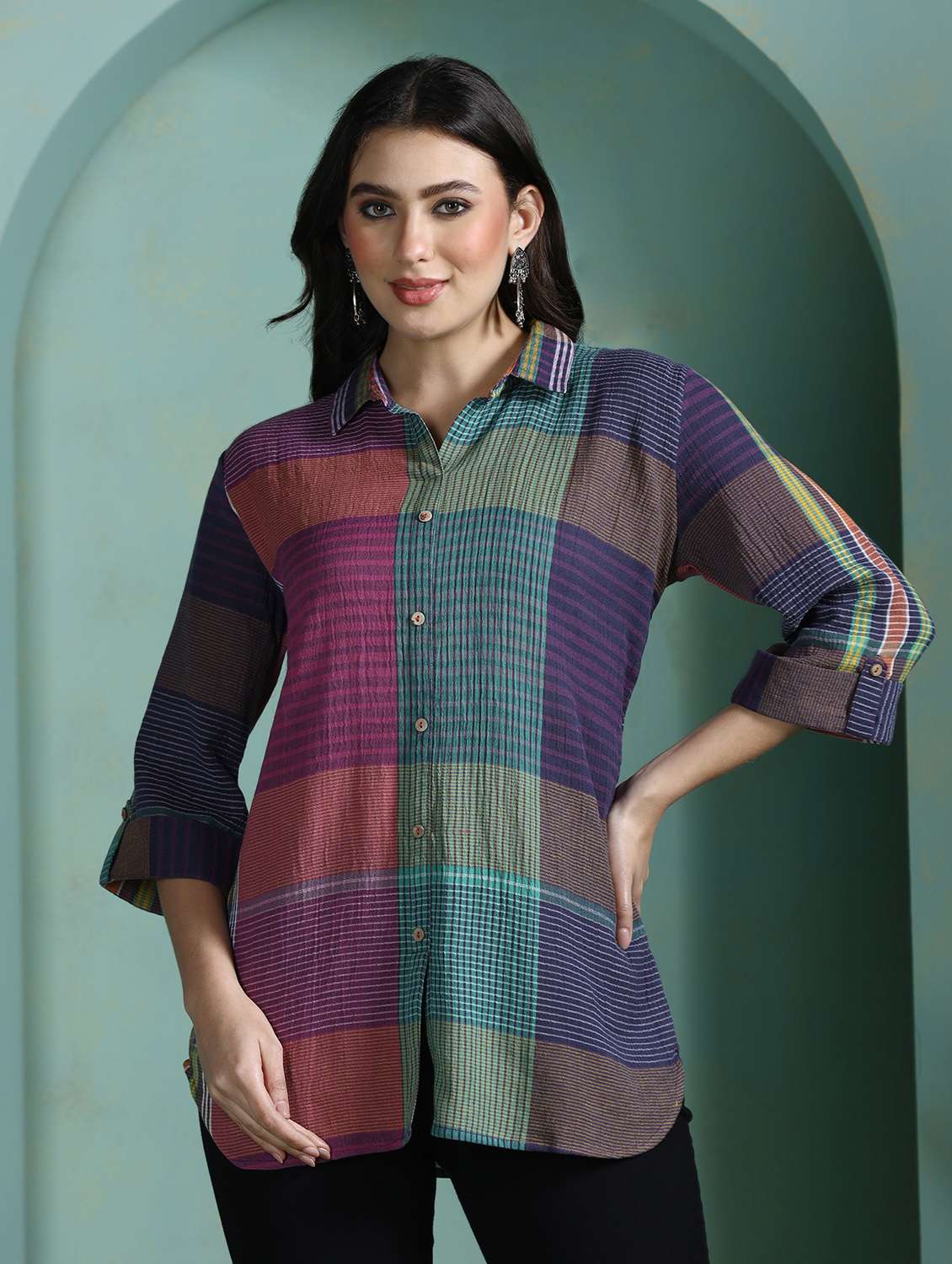  women multi colored cotton regular tunic