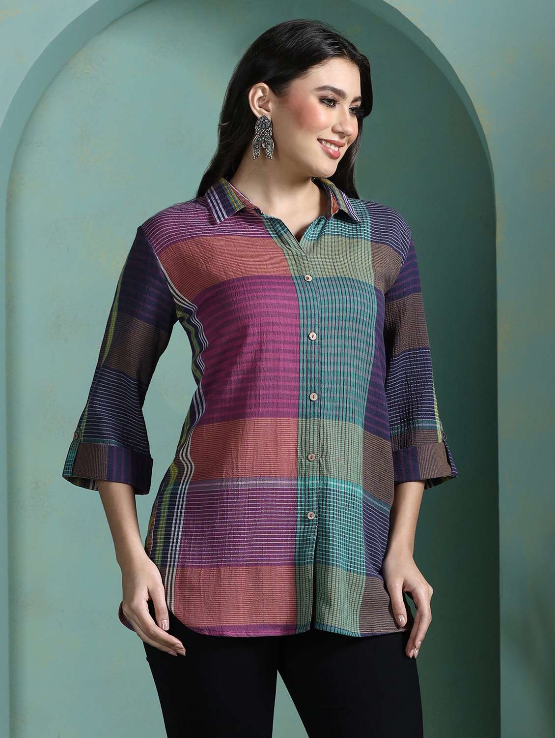  women multi colored cotton regular tunic - 22449902 -  Standard Image - 3