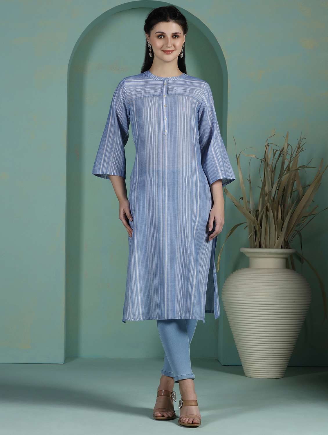  women blue cotton straight kurta