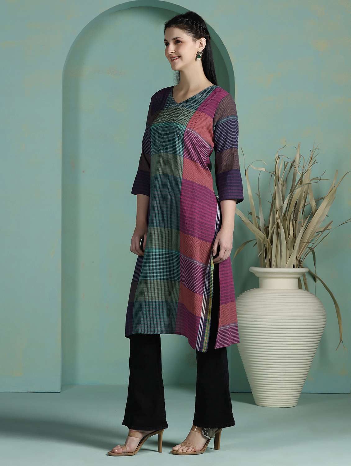  women multi colored cotton straight kurta - 22449904 -  Standard Image - 3