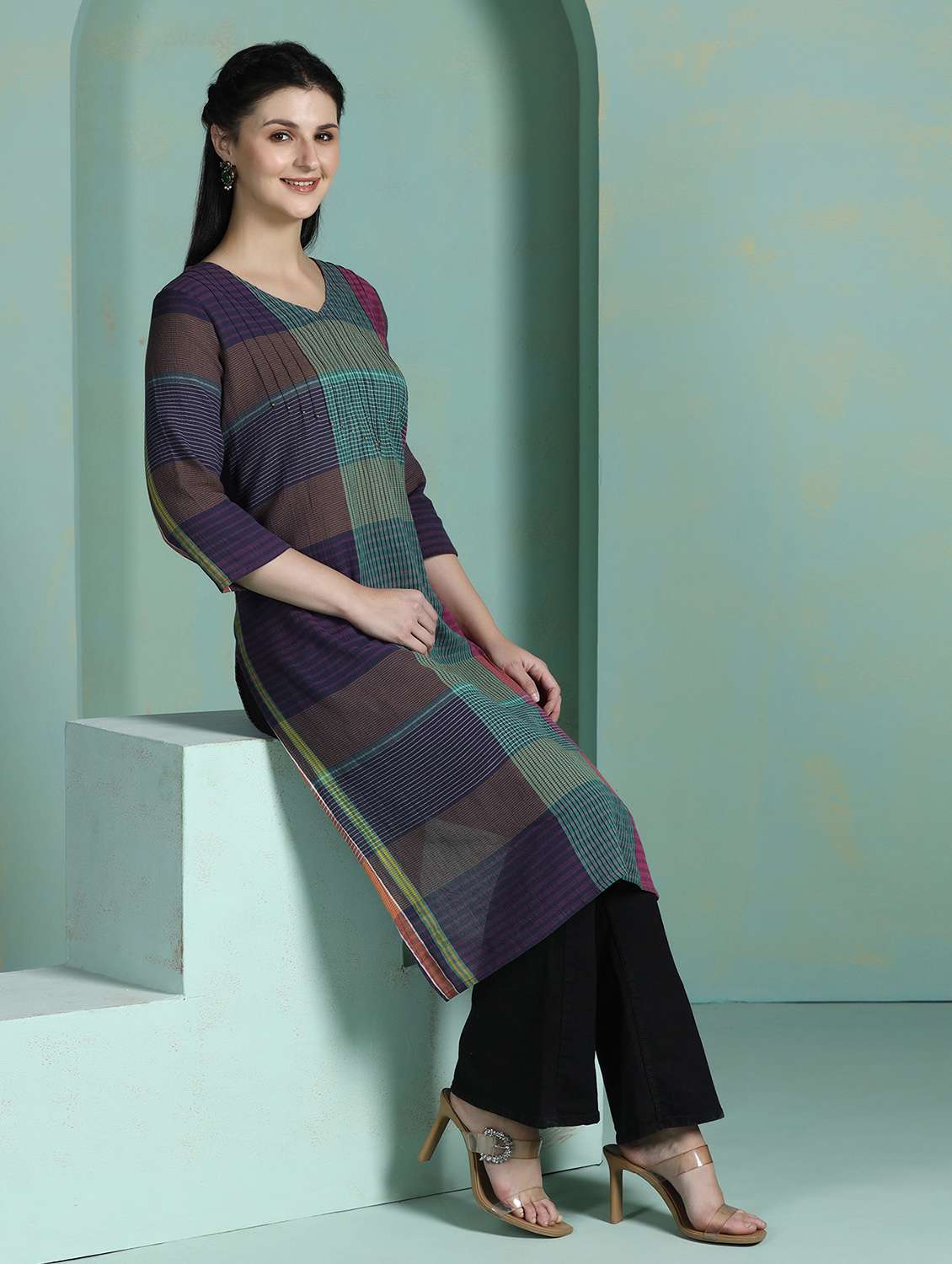  women multi colored cotton straight kurta - 22449904 -  Standard Image - 5