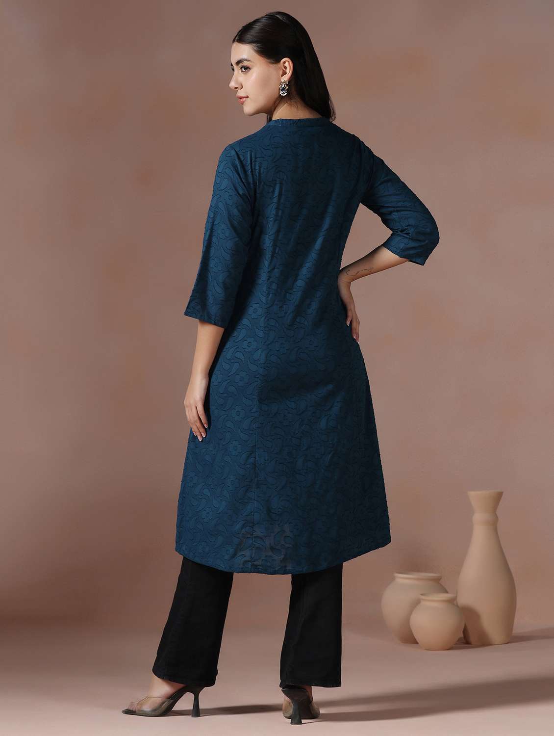  women blue cotton a-line kurta - 22449905 -  Standard Image - 3