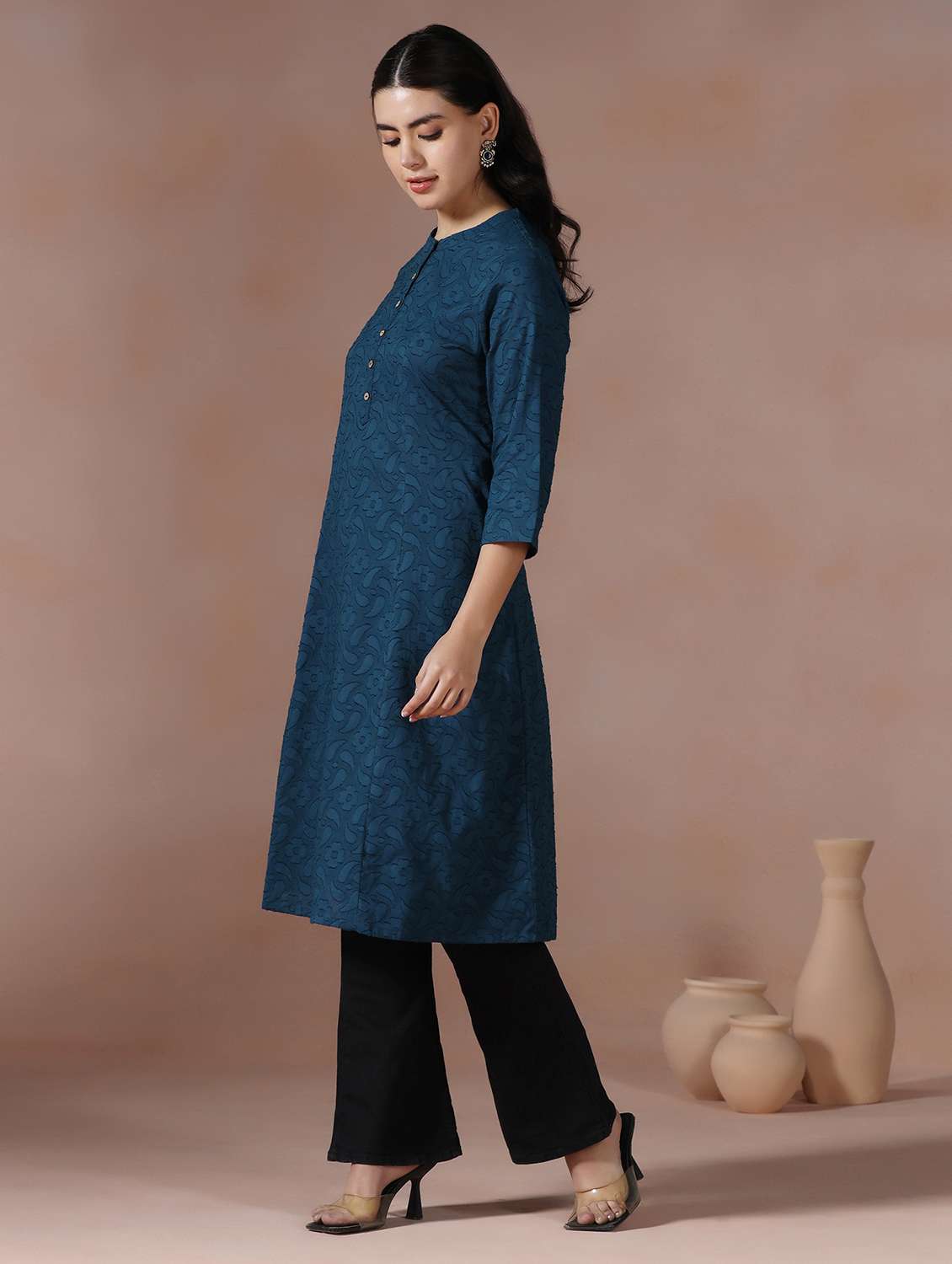  women blue cotton a-line kurta - 22449905 -  Standard Image - 5