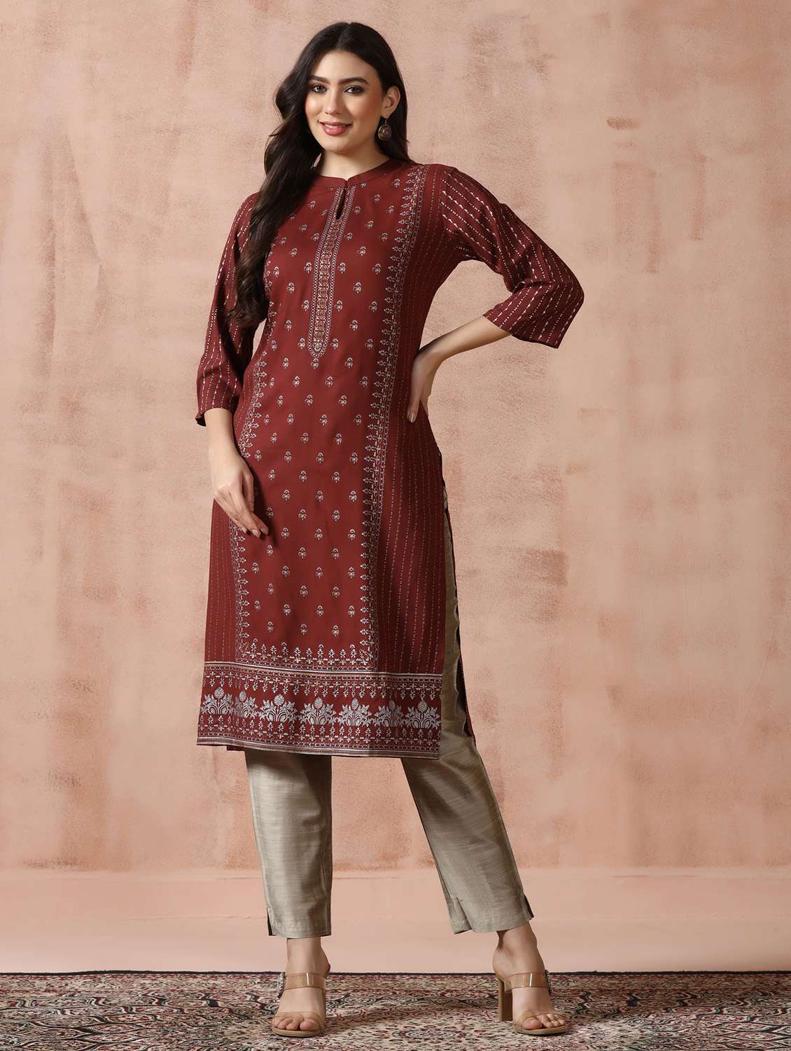  women brown rayon straight kurta
