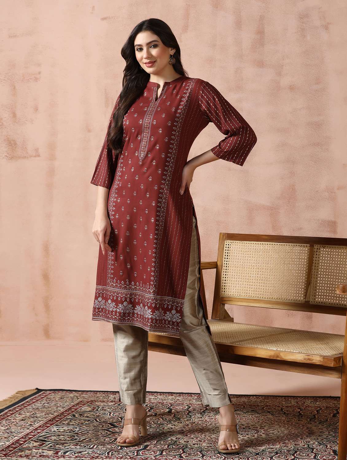  women brown rayon straight kurta - 22449907 -  Standard Image - 3