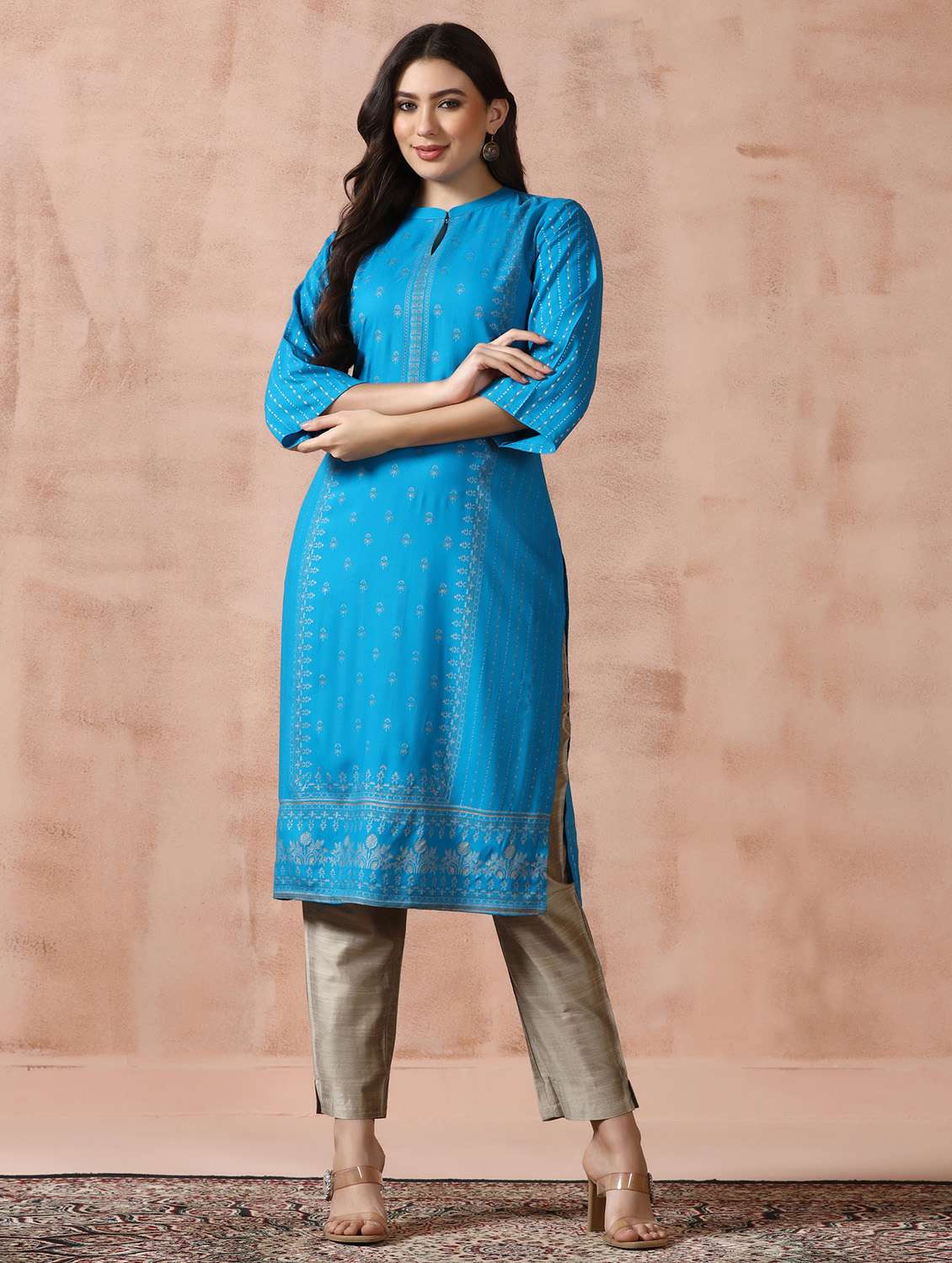  women blue rayon straight kurta