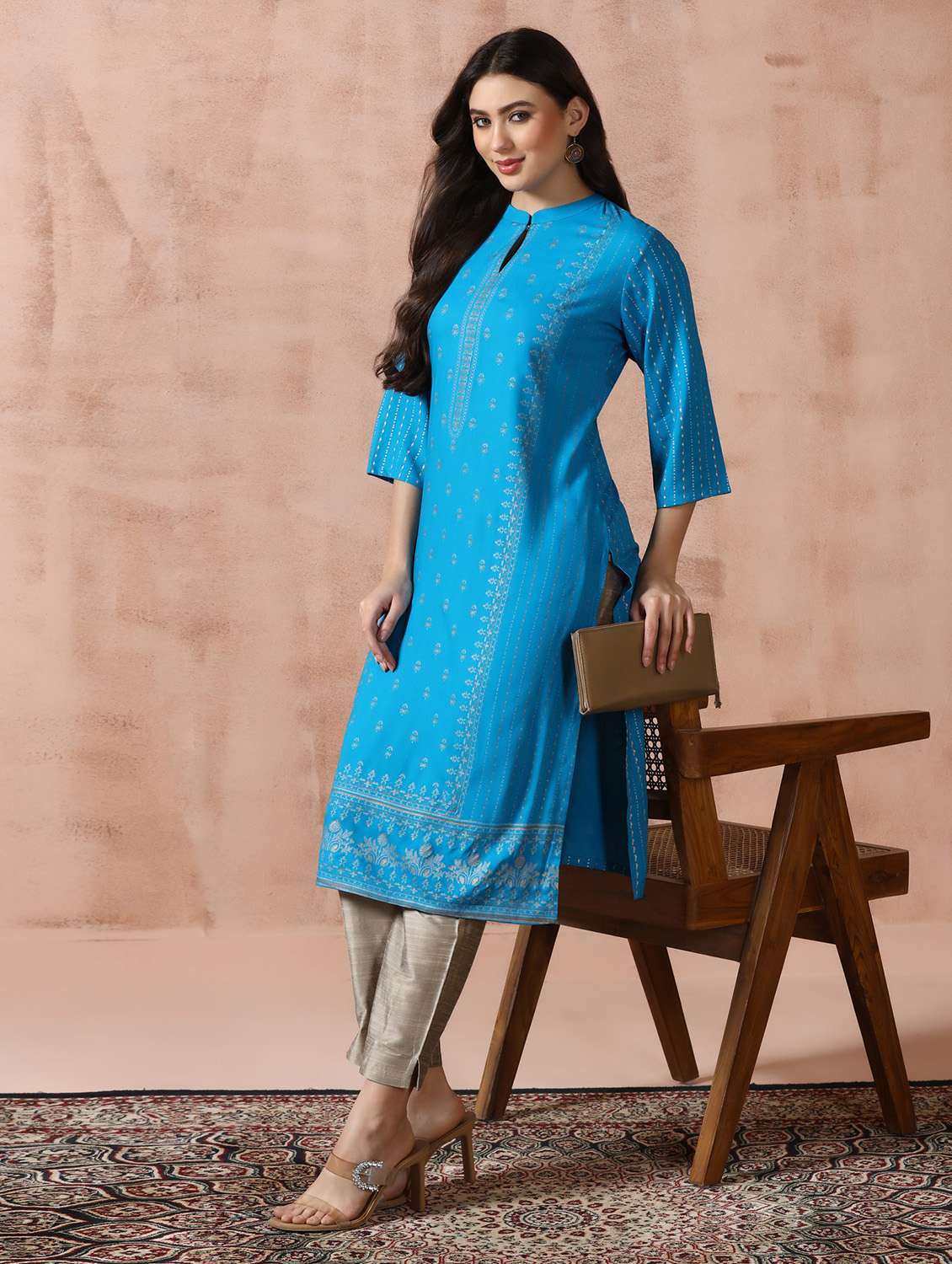  women blue rayon straight kurta - 22449908 -  Standard Image - 3