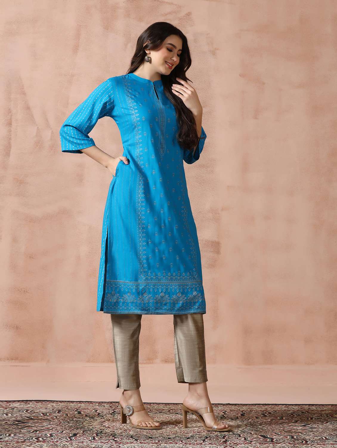  women blue rayon straight kurta - 22449908 -  Standard Image - 5