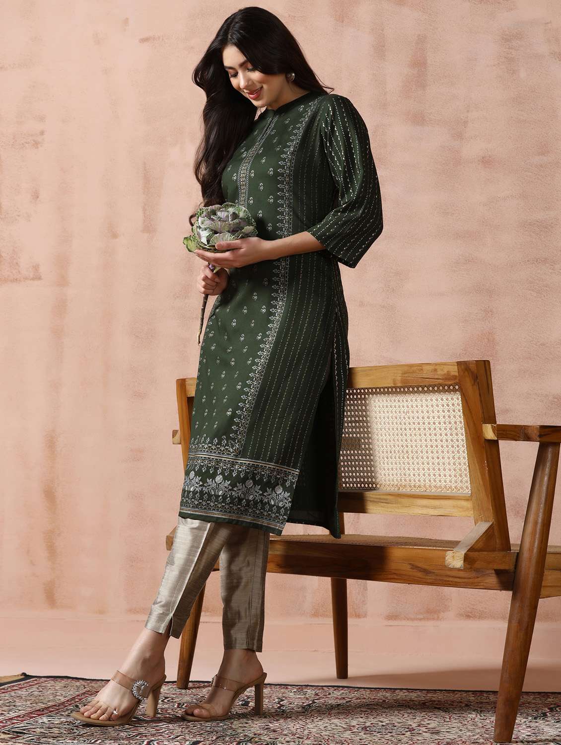  women green rayon straight kurta - 22449911 -  Standard Image - 5