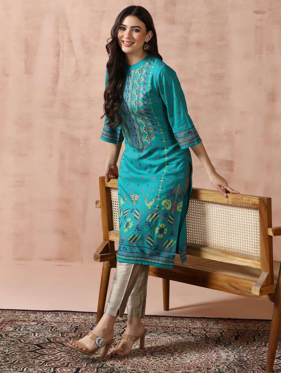  women blue rayon straight kurta