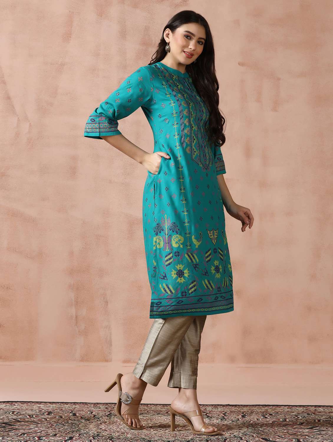  women blue rayon straight kurta - 22449914 -  Standard Image - 3