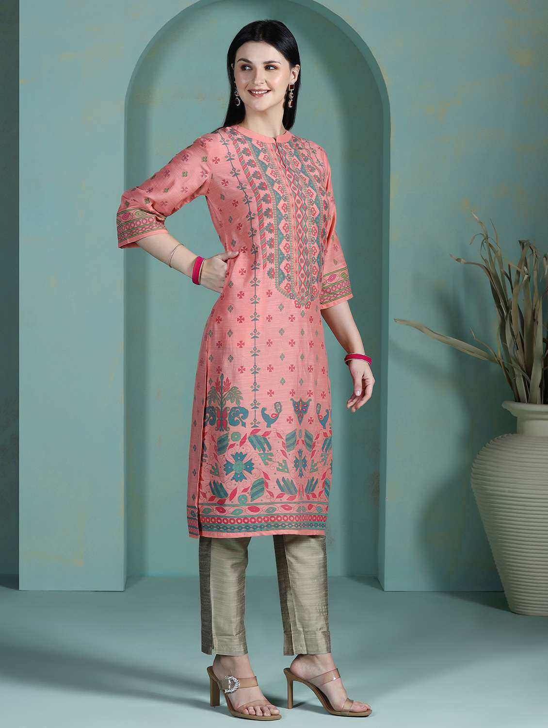  women peach rayon straight kurta - 22449915 -  Standard Image - 3
