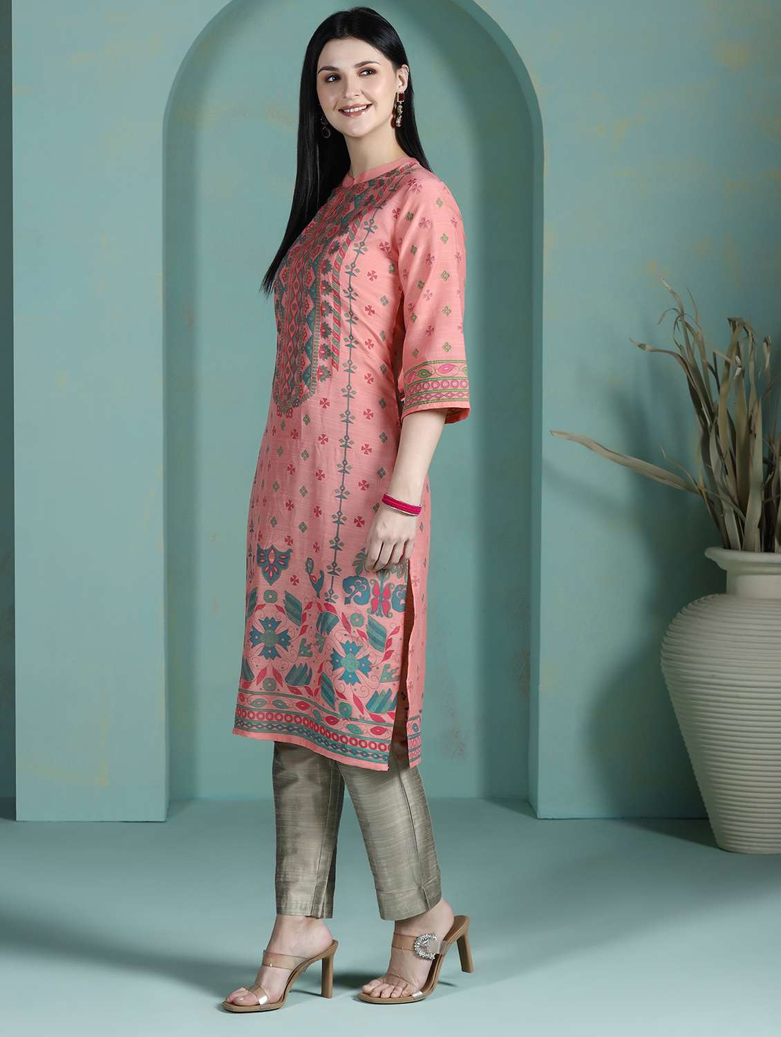  women peach rayon straight kurta - 22449915 -  Standard Image - 5